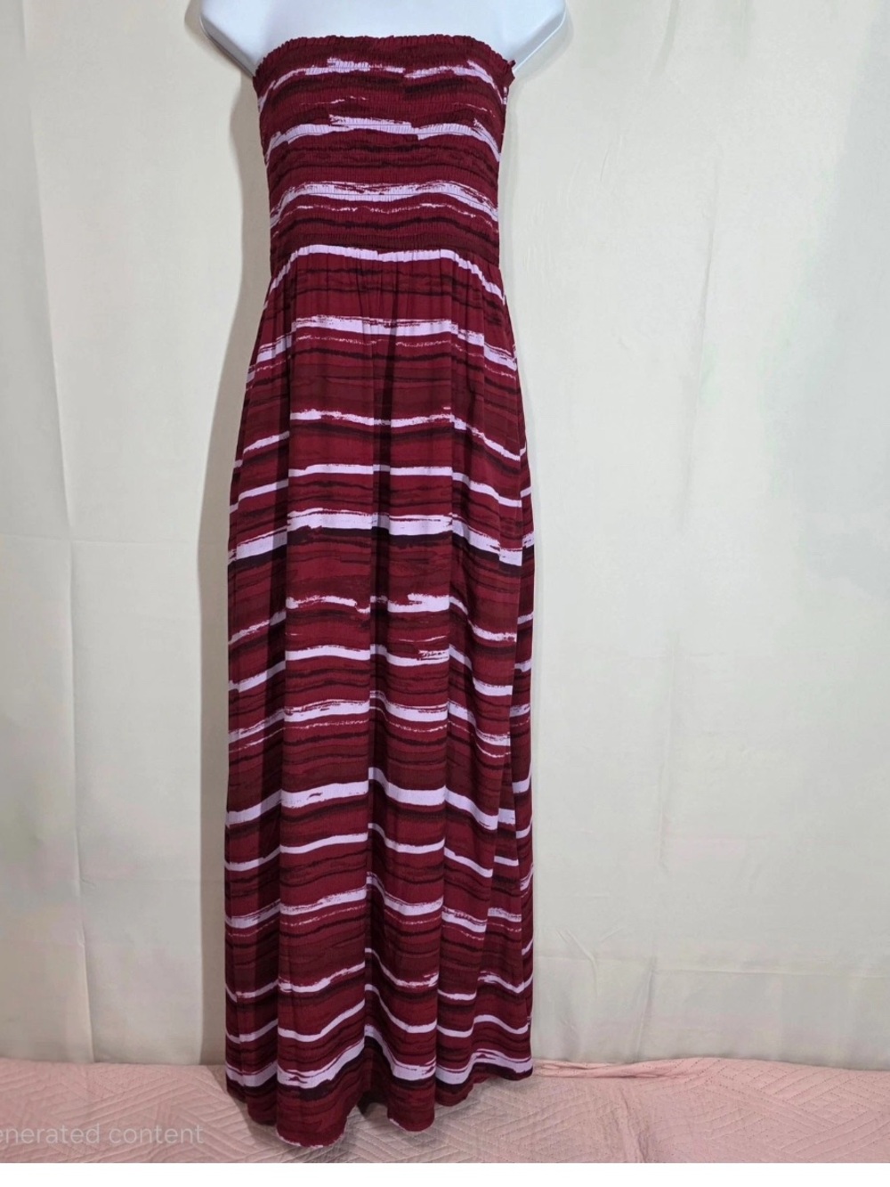 Evereve Maroon and Light Pink Striped sleeveless Maxi Dress Elastic Top